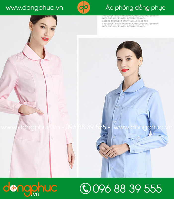 Quần áo đồng phục y tá màu hồng nhạt, xanh lơ 